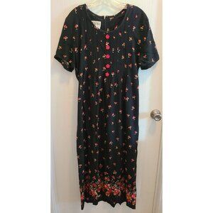 Vtg Coco Bianco Women's Short Sleeve Midi Dress Black/Red Floral Whimsigoth 10